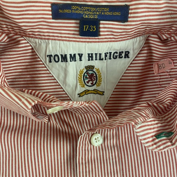 Tommy Hilfiger | Men’s All Cotton Button Down Logo Shirt Red/White | Size 17-35 - Picture 4 of 10